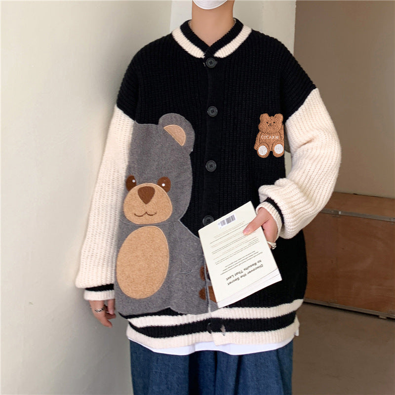 Cartoon Cardigan Sweater Men's Street Loose Casual Knit Sweater Jacket