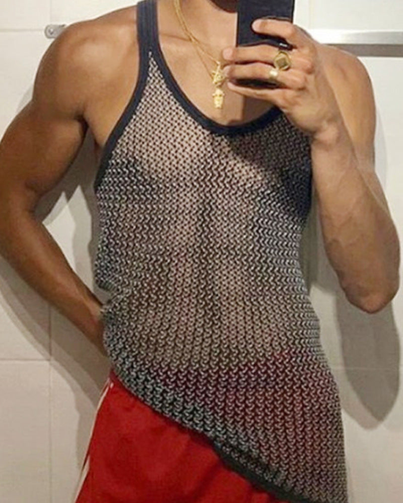 Men's Solid Color Fashion Tulle Lace Up T-shirt