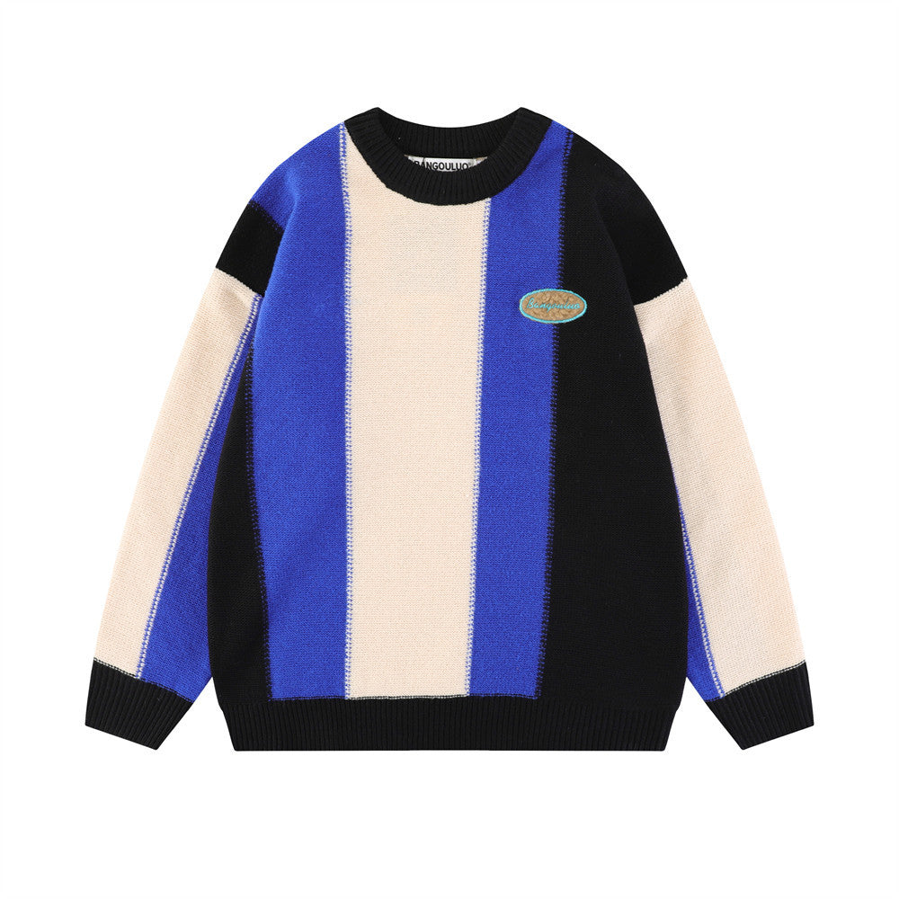 Fashion Brand Color Matching Stitching Vertical Stripes