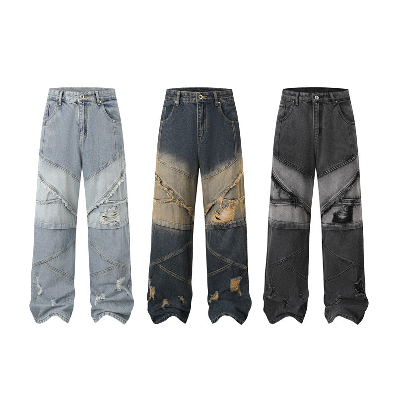 Men's New Clothes Real Shot American Street Fashion High Street Personality Denim Trousers