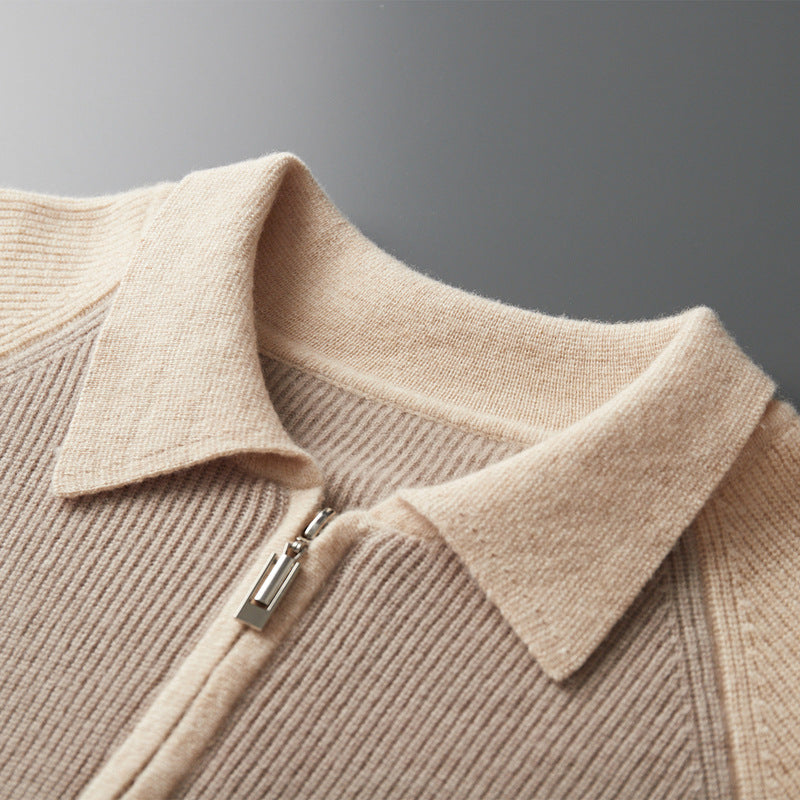 Half Zipper Contrast Color Lapels Sweater For Men