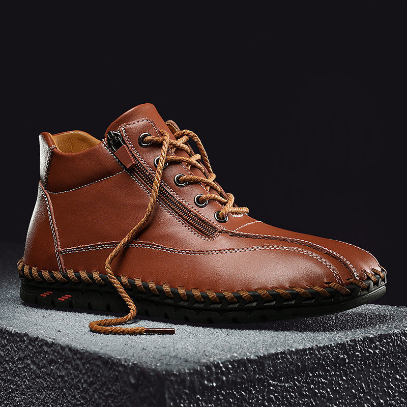 Autumn And Winter Mid-top Work Shoes Side Zipper Casual