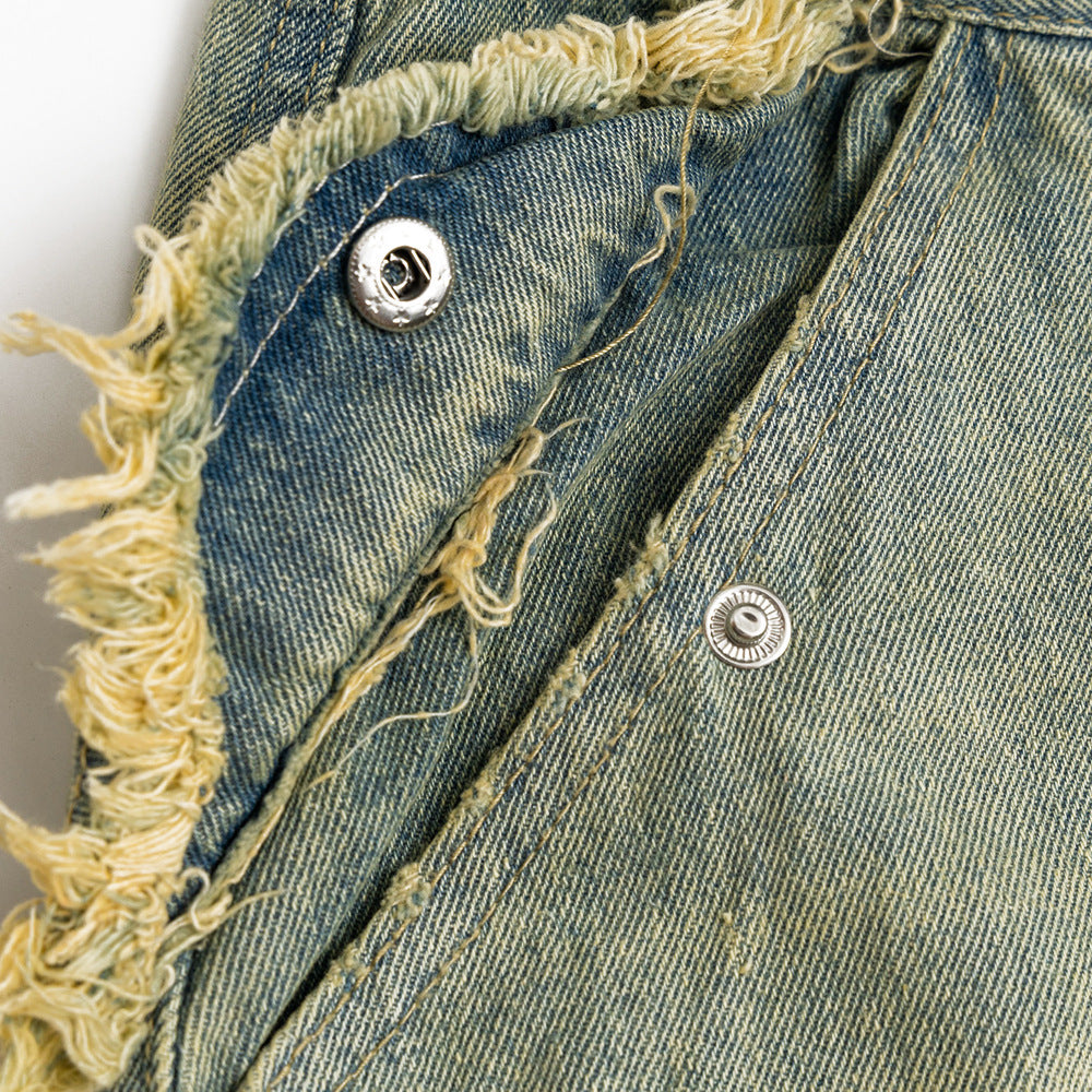 Men's Inkjet Yellow Mud Dyed Overalls Denim Trousers