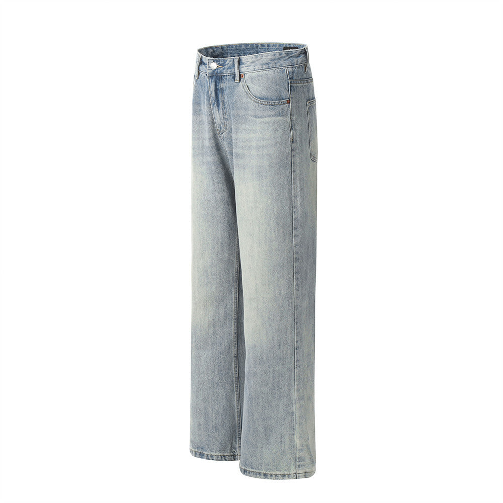 Wash Water Denim Wide-leg Straight Trousers Vintage Worn