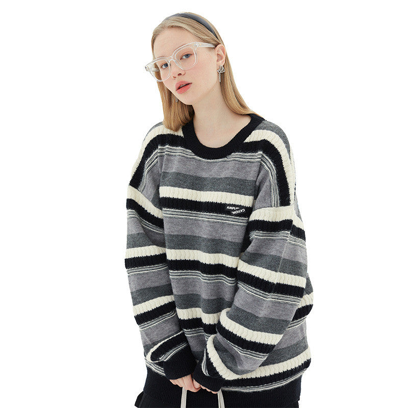 Striped Sweater With Round Neck And Long Sleeves