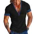 Short Sleeve Casual Men's V-Neck Large Size Striped T-Shirt Top