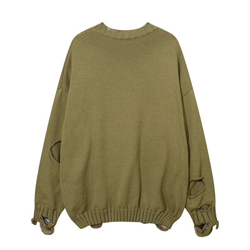 Solid Color Ripped Pullover For Men