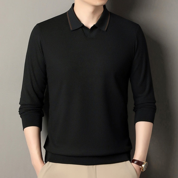 New Men's Vertical Stripes Solid Color T-shirt Bottoming Shirt