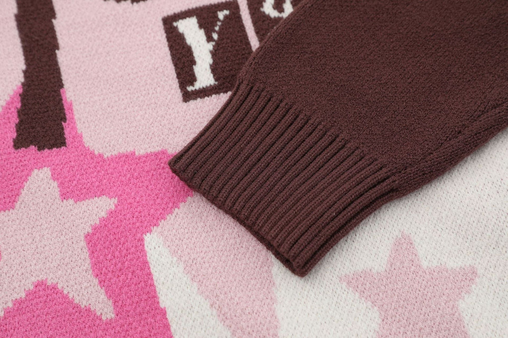Loose Color Matching Jacquard Round Neck Knitted Sweater