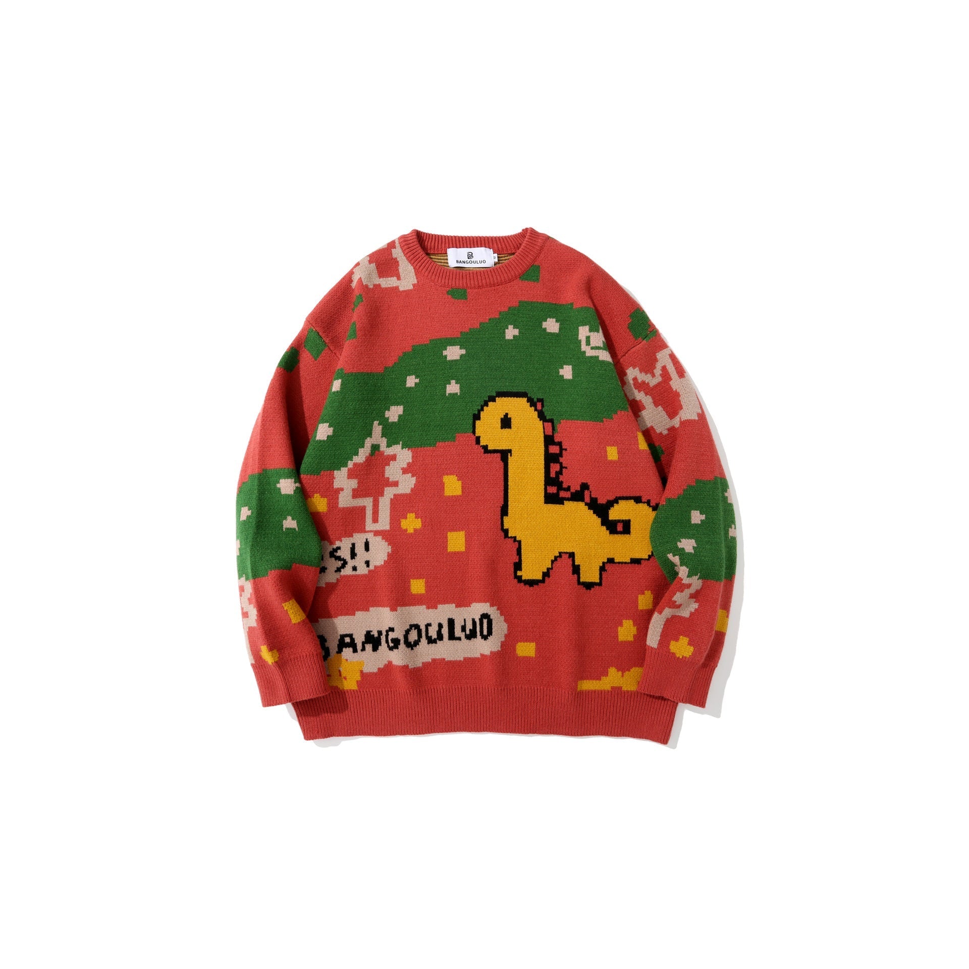 Men's Round Neck Dinosaur Print All-match Casual Loose Sweater