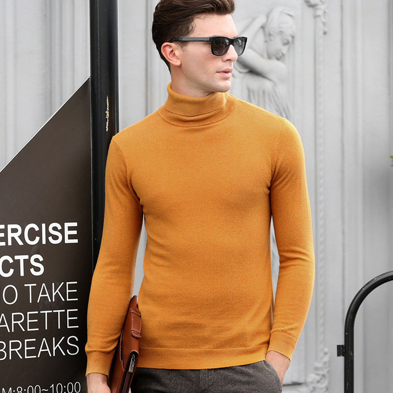 High Collar Wool Sweater Men High Collar Solid Color Base