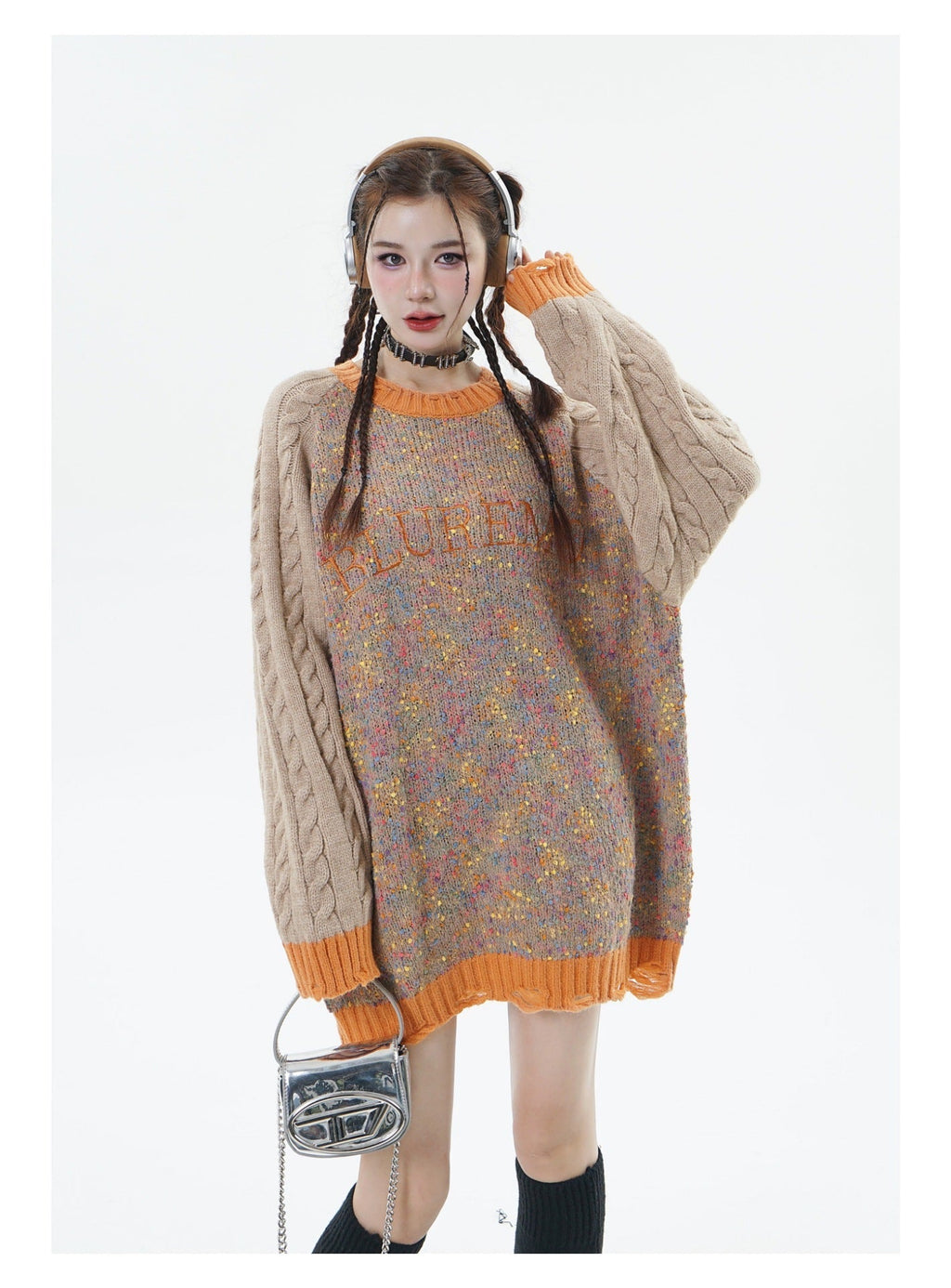 Patchwork Round Neck Couple's Dopamine Sweater