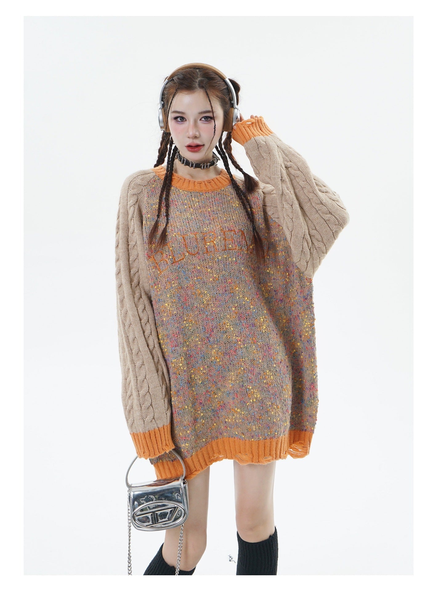 Patchwork Round Neck Couple's Dopamine Sweater