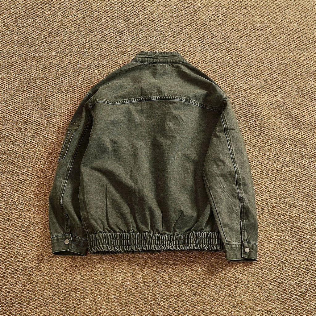 Personalized Stand Collar Snap Collar Washed Classic All-match Retro Bomber Jacket