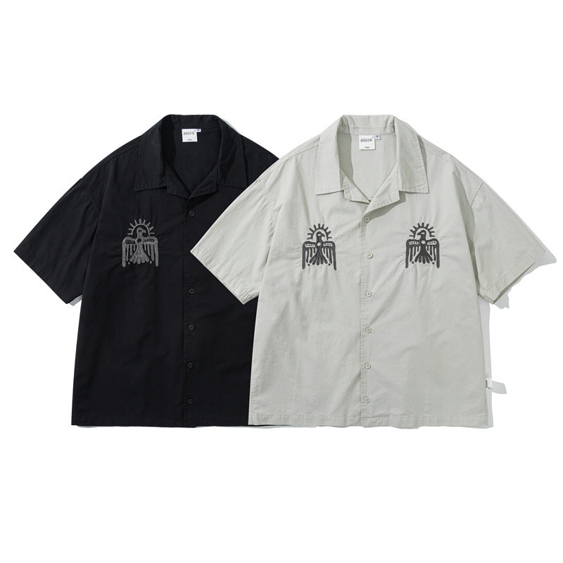 Summer Fashion Brand Retro Funny Embroidery Leisure Cargo Shirt