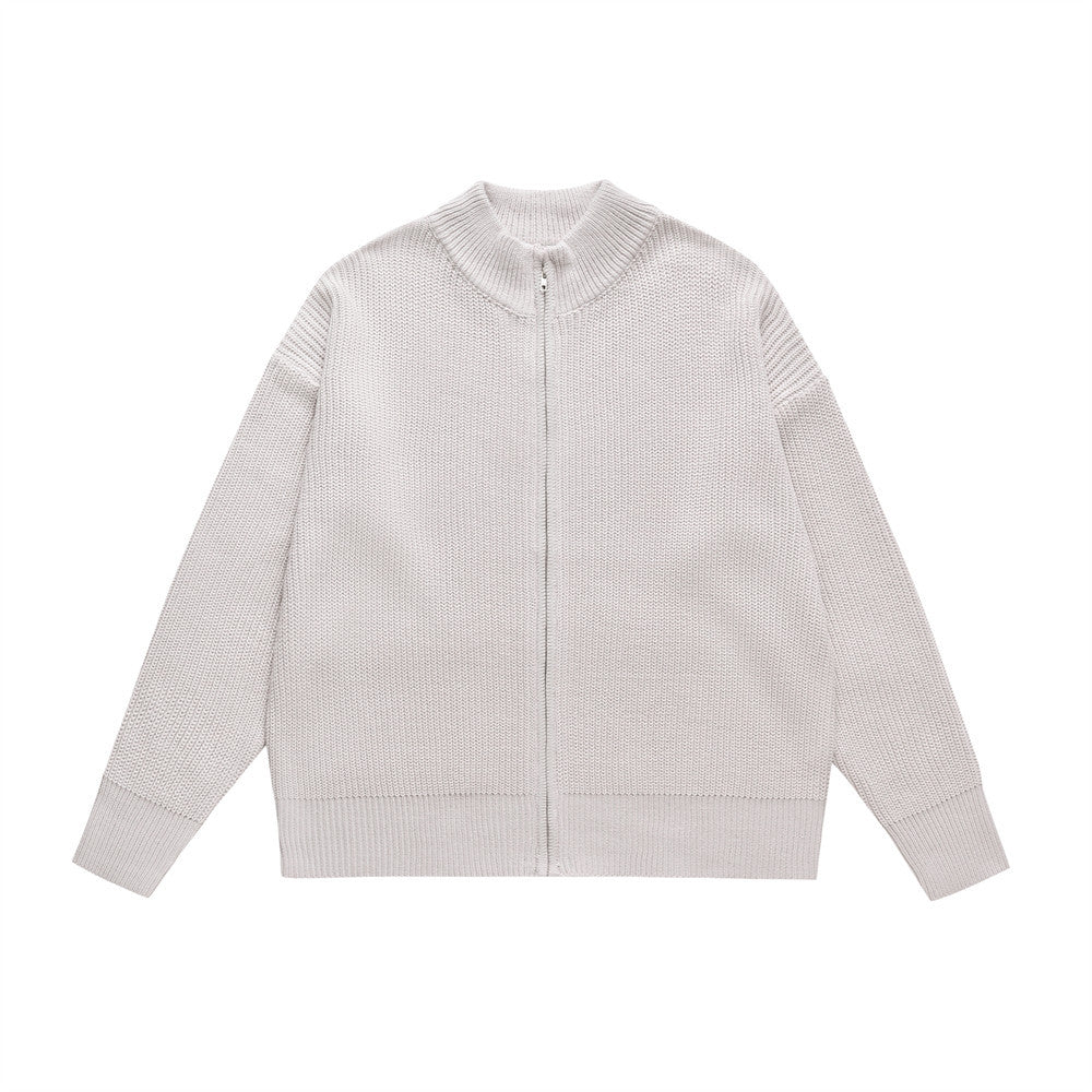 Spring And Autumn Stand Collar Cardigan Sweater Men's Street American Style