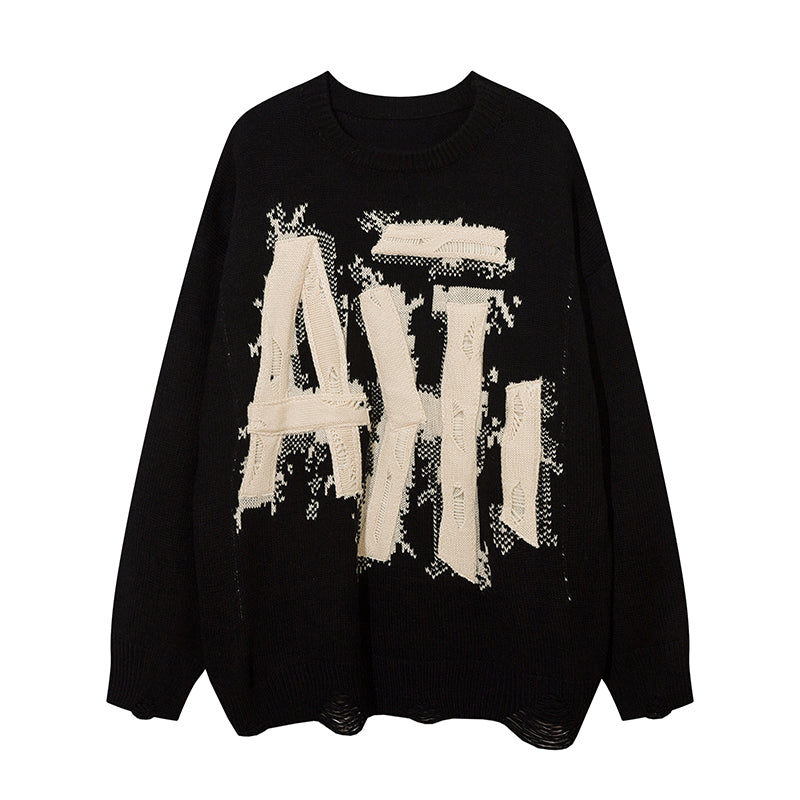 High Street Design Ribbon Woven Letter Sweater