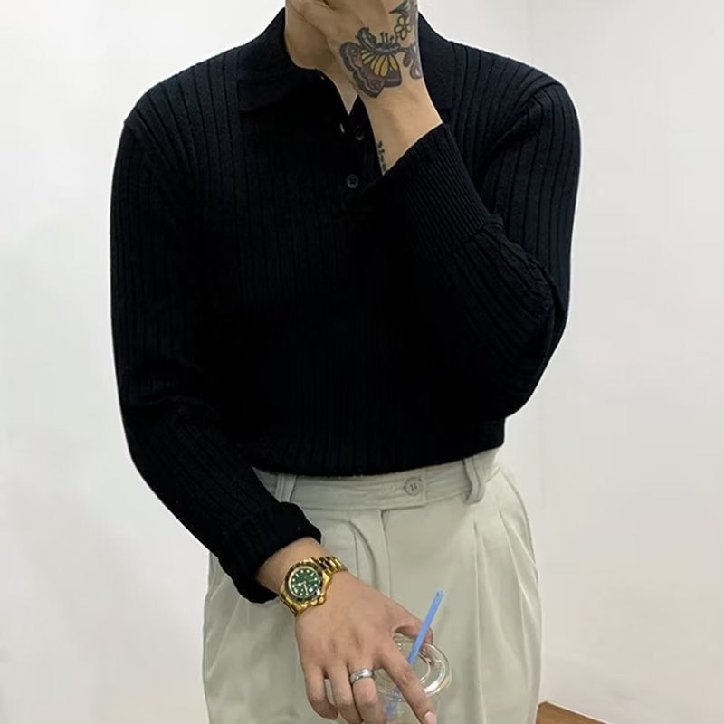 Autumn Polo Lapel Sweater Men's Long Sleeve Bottoming Shirt Top
