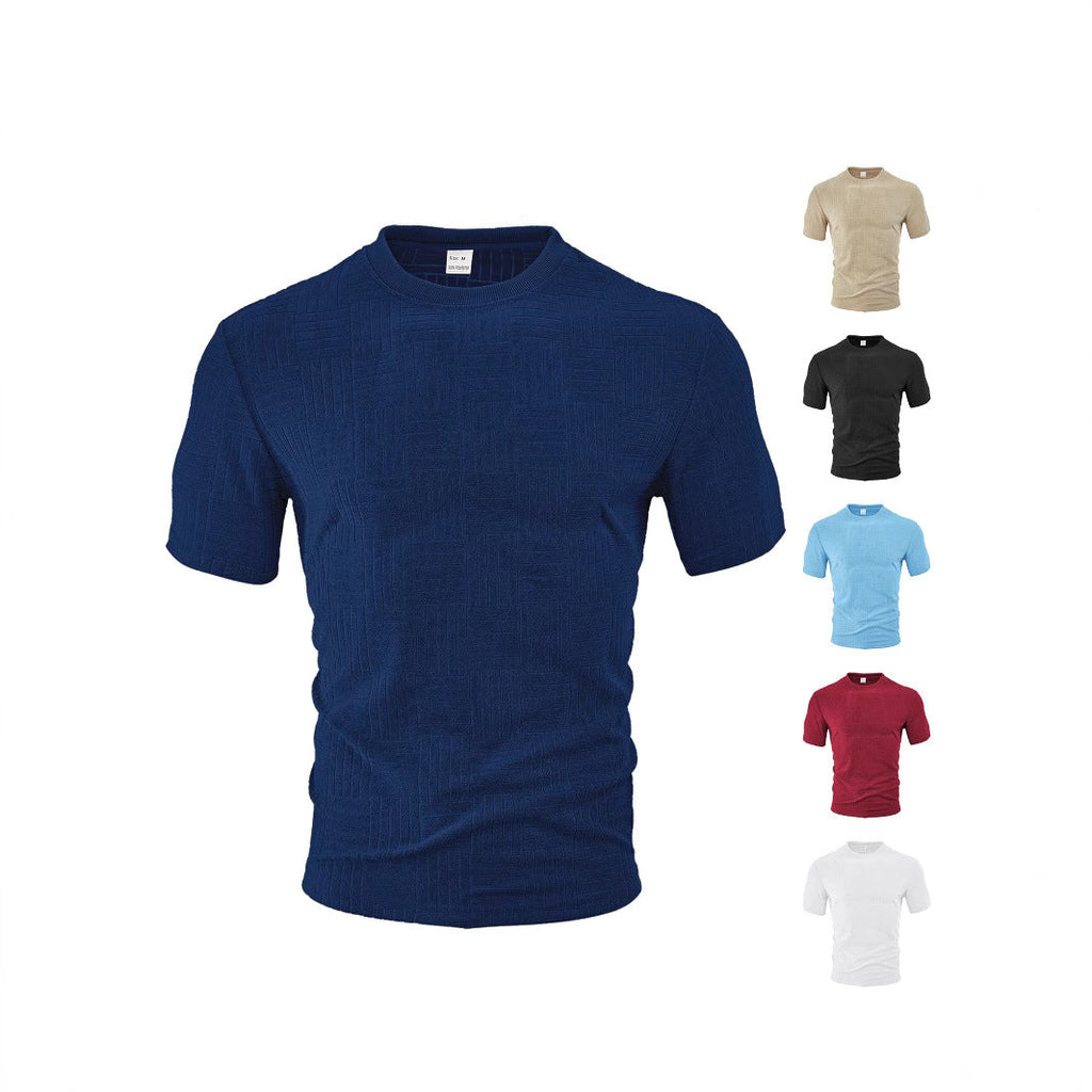 Casual Loose Breathable Round Neck Towel Jacquard Short Sleeve