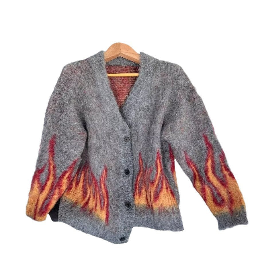 Mohair Knitted Cardigan Sweater For Men And Women