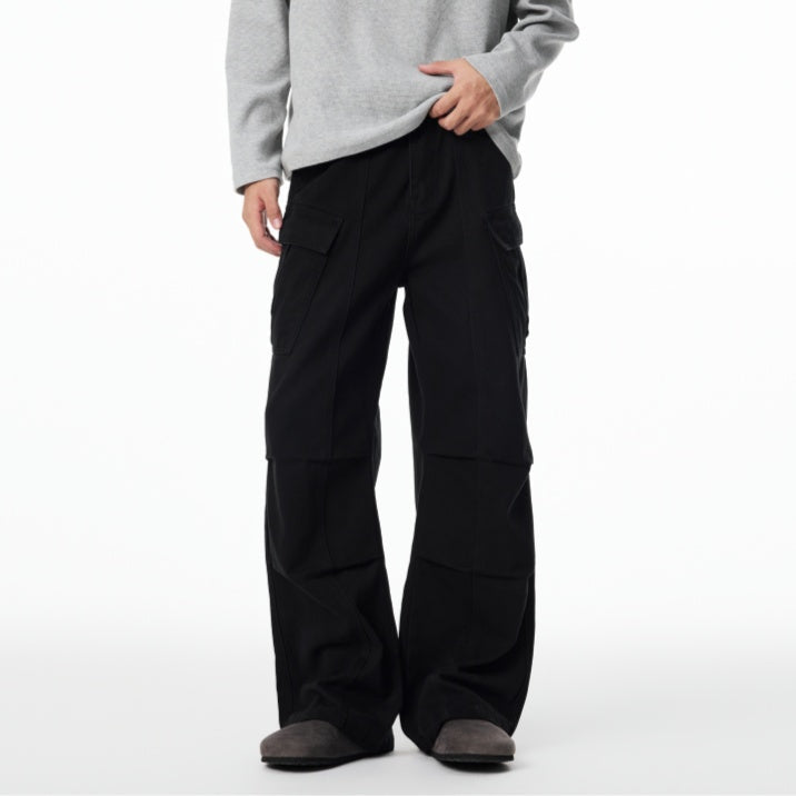 Retro Workwear Straight-leg Jeans With American-style Pleats For Autumn