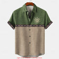 Short-sleeve Patterned Shirt With Printed Buttons And Short-sleeve Patchwork