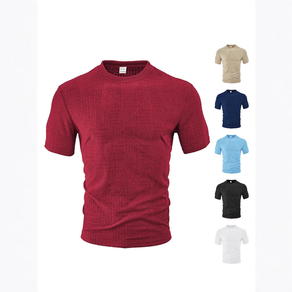 Casual Loose Breathable Round Neck Towel Jacquard Short Sleeve
