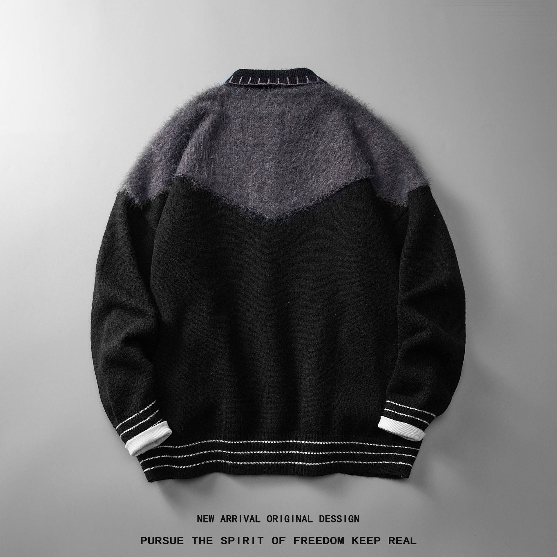 Color Contrast Patchwork Cardigan Knitted Coat Men's Loose Casual Sweater