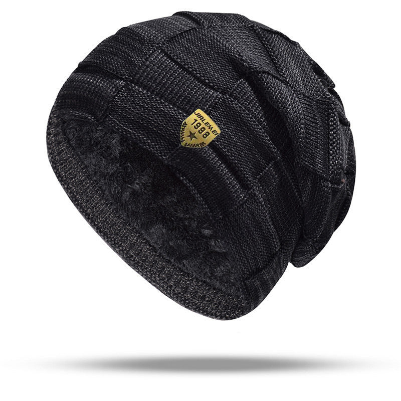 Leisure Warm Sleeve Cap Velvet-added Thickness Knitted Hat Pile Heap Cap