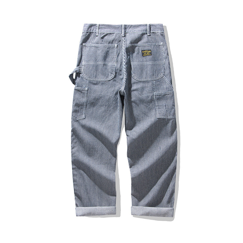 Men's Multi-pocket Striped Outdoor Primary Color Jeans
