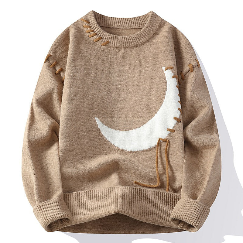 Trendy Moon Jacquard Round Neck Sweater For Men