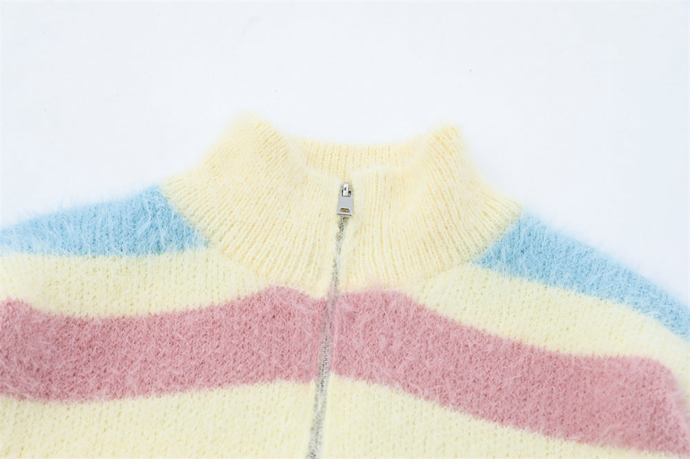 Striped Knitted Sweater Coat Men