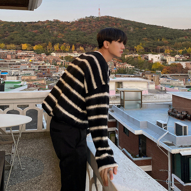 Striped Sweater Men's Autumn And Winter Korean Style Trend Loose