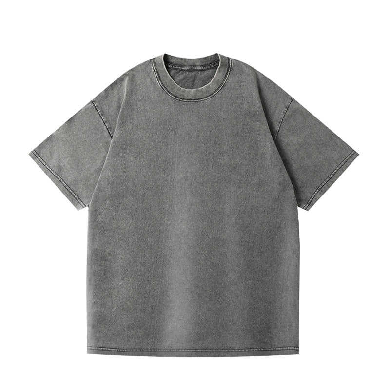 230g American Style Loose Distressed Retro Washed Men's Solid Color Short Sleeve