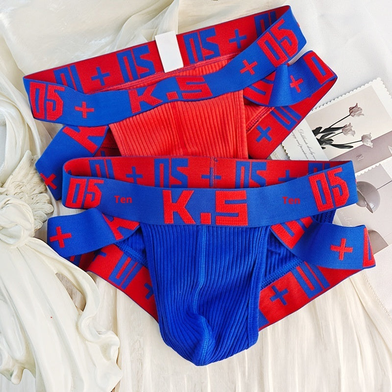 New Men's High-cut Ribbed Cotton Sports Breathable Briefs