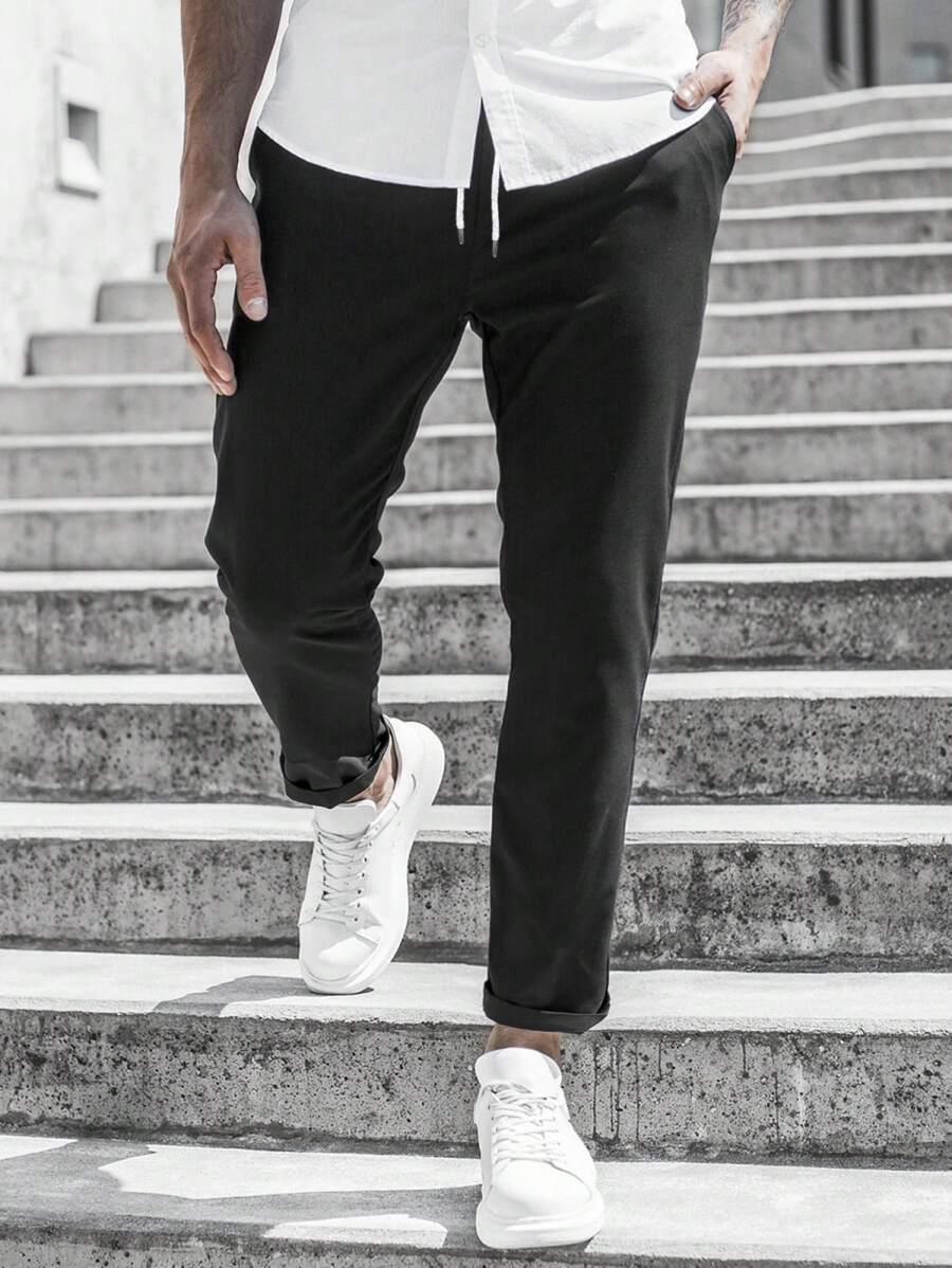 Solid Color Casual Pocket Trousers For Men
