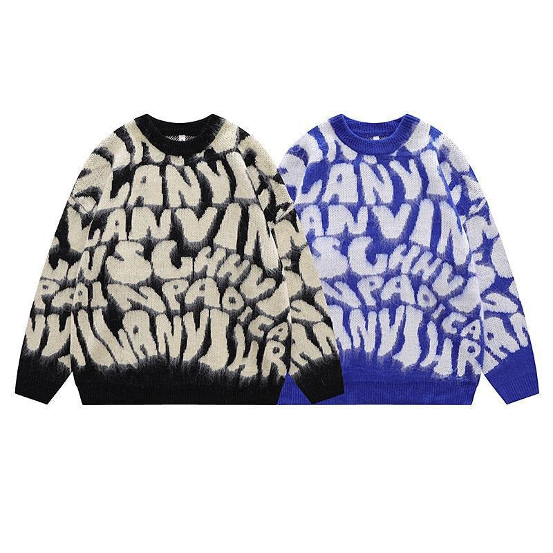 Plush Alphabet Jacquard Pullover Sweater For Men And Women