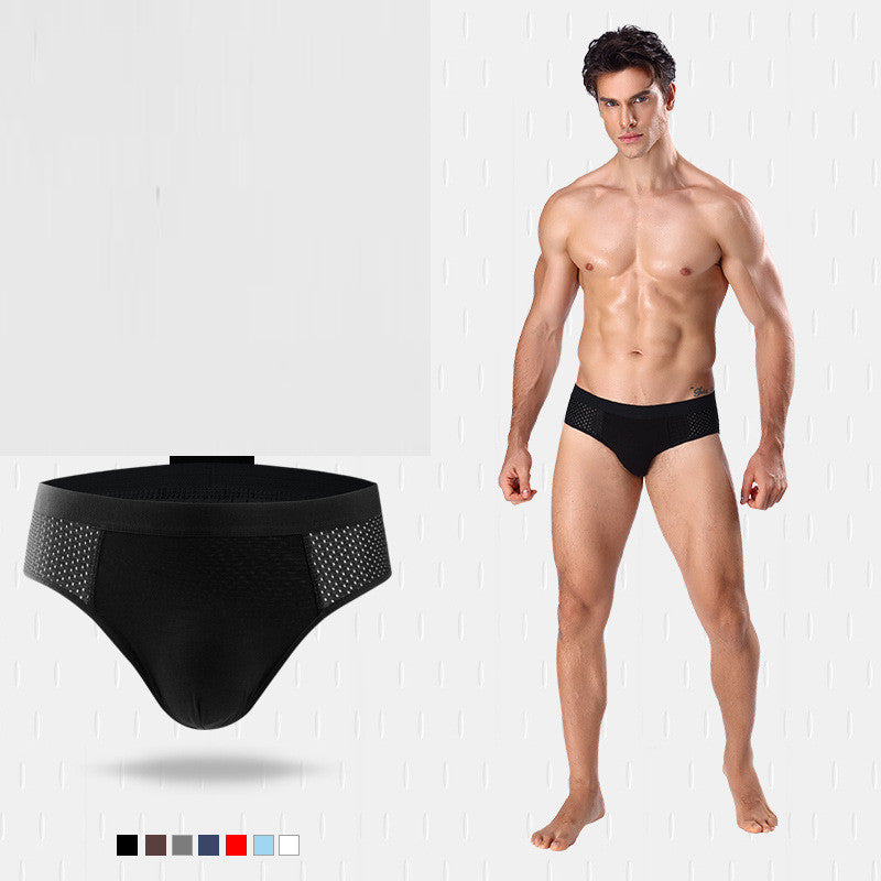 Men's Ice Silk Hollow Mesh Mid Waist Briefs