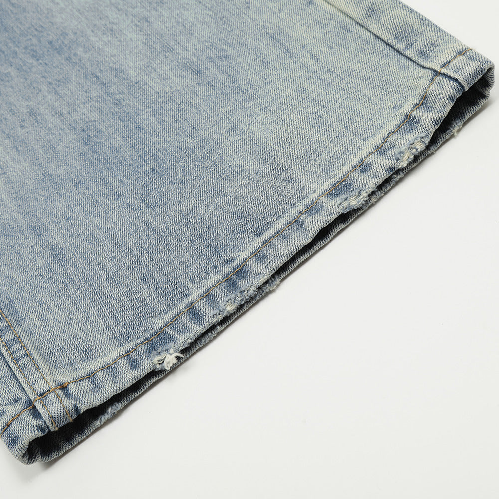 Wash Water Denim Wide-leg Straight Trousers Vintage Worn
