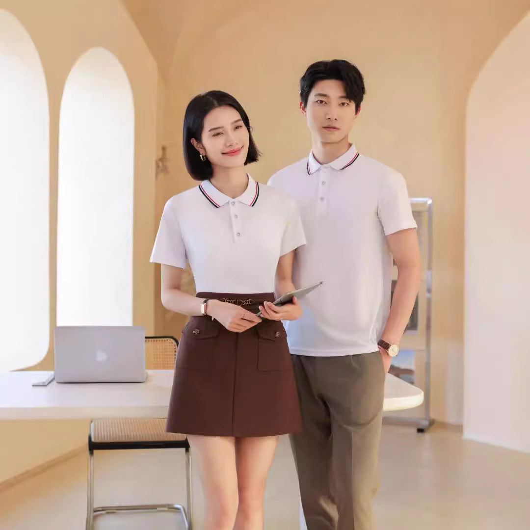 Men's And Women's Same Style Short Sleeve Work Clothes Youth Lapel T-shirt
