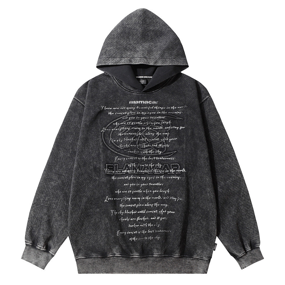Men's Letter Printed Distressed Hooded Niche Design High Street Fashionable Loose Sweater