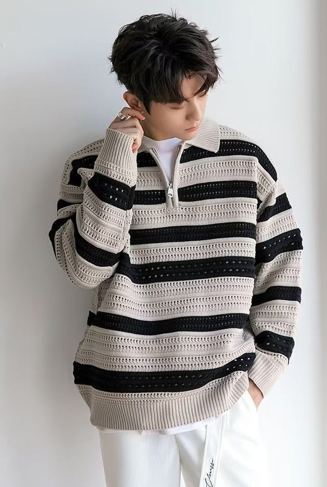 American-style Lazy Striped Design Blouse Loose Men's Vintage Sweater Youth Versatile Knit Casual Coat