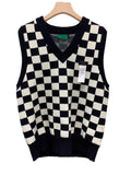 V-collar Preppy Style Chessboard Plaid Sweater Vest Knitted Sweater Men