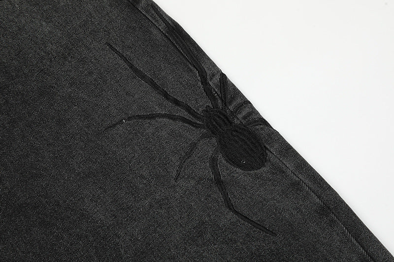 Dark Spider Embroidery Ripped Jeans For Men