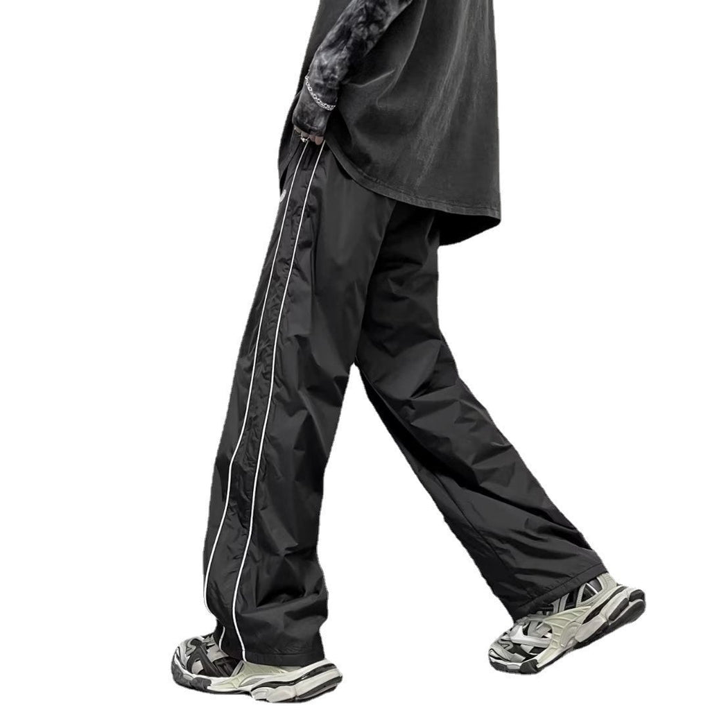 Outdoor Waterproof Men's American High Street Vibe Ice Silk Wide Leg Striped Casual Pants