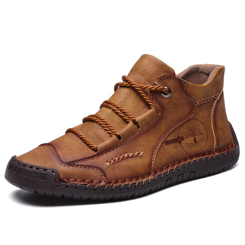 Men's Shoes Short Boots Autumn Sewing Leather Boots High-top Leather Surface