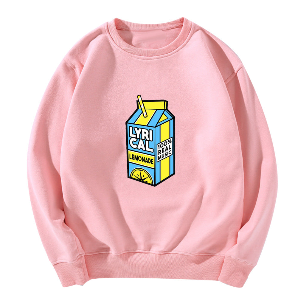 Lemon Print European And American Plus Velvet Crew Neck Sweater For Men And Women