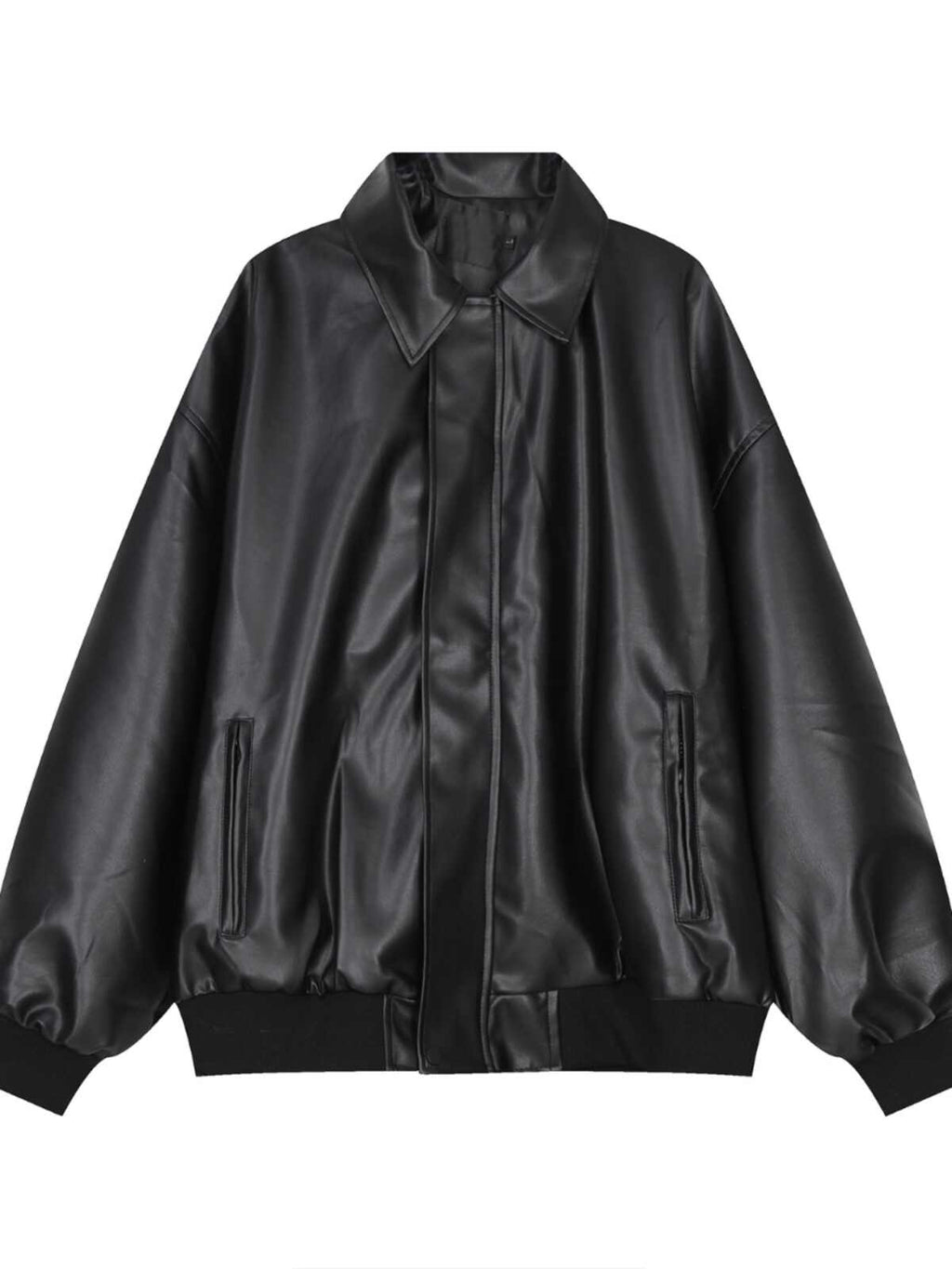 Men's Short Zipper And Lapel Loose Casual PU Leather Jacket