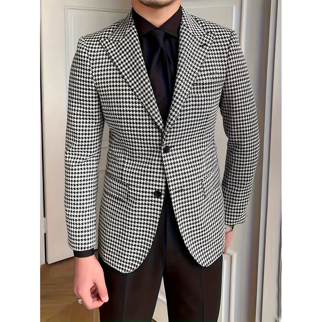 Casual Slim-fit Black And White Plaid Artistic Youth Fashion Jacket