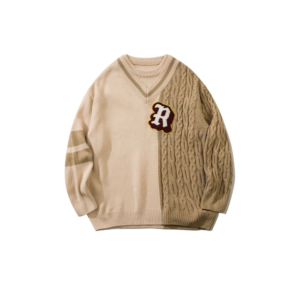 Stitching Sweater Fake Two Pieces Of V-neck